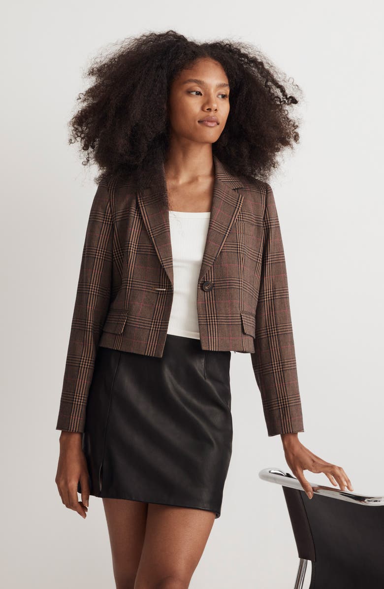 Madewell Stocco Glen Plaid Crop Blazer, Alternate, color,