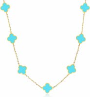 The Lovery Fine Jewelry Small Turquoise Clover Necklace