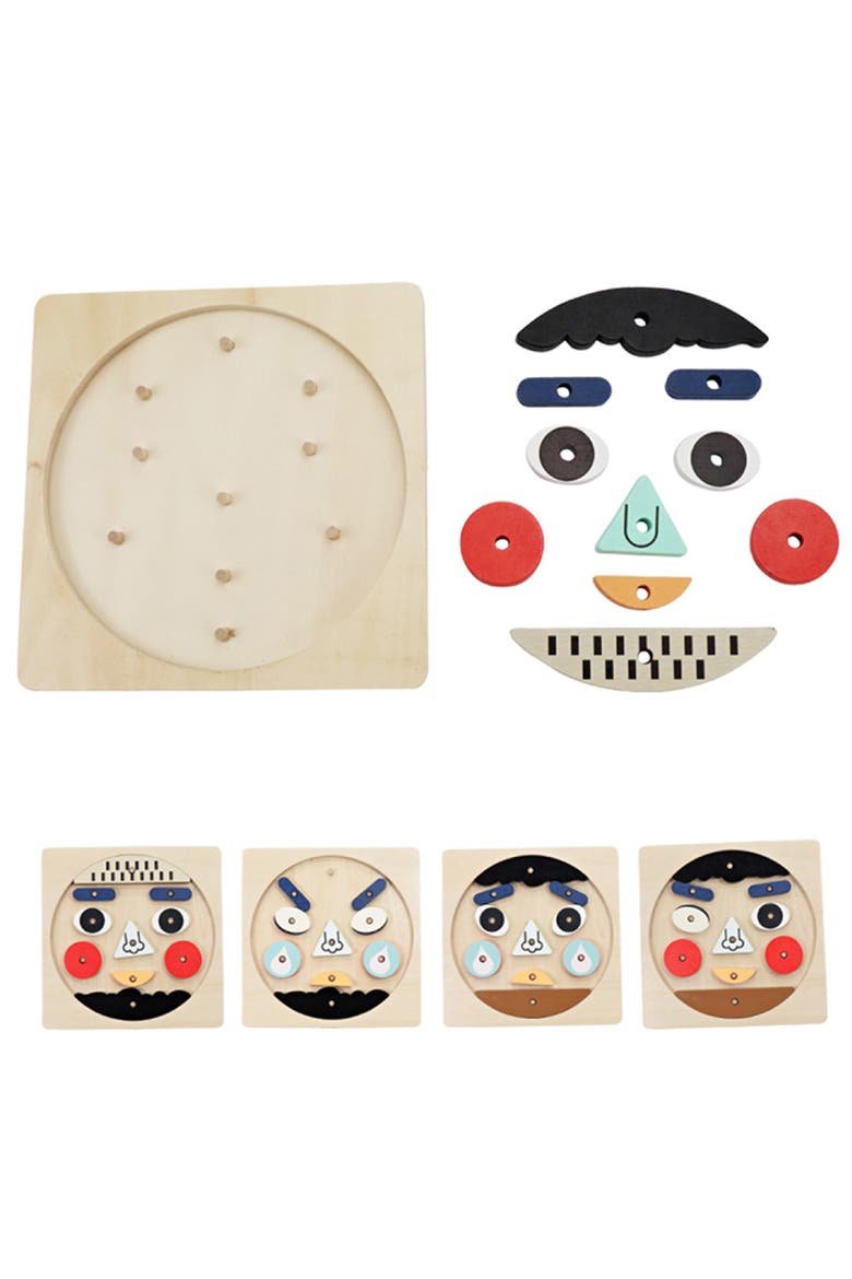 Funny Faces Educational Wooden Puzzle for Toddlers | 10-Piece Safe Puzzle with Wooden Board, Makes Funny Faces, Main, color, Red