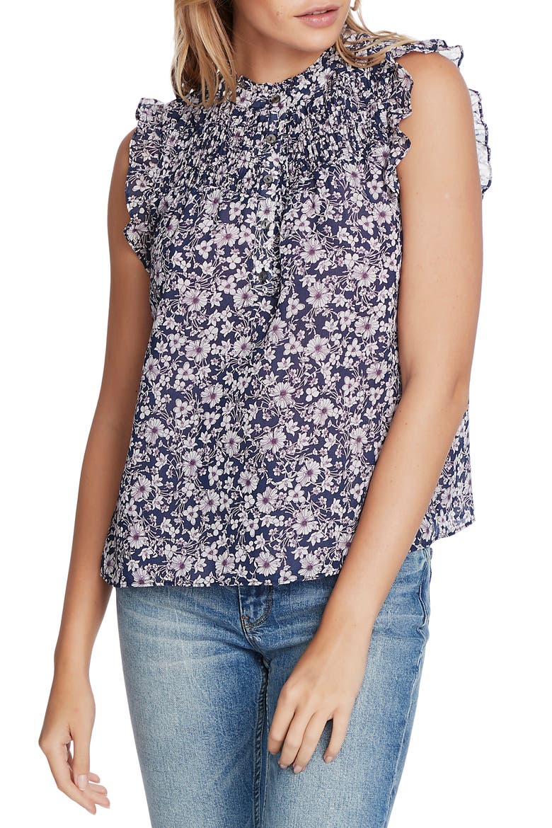 Wildflower Bouquet Smocked Yoke Blouse, Main, color, MOONSHADE MULTI