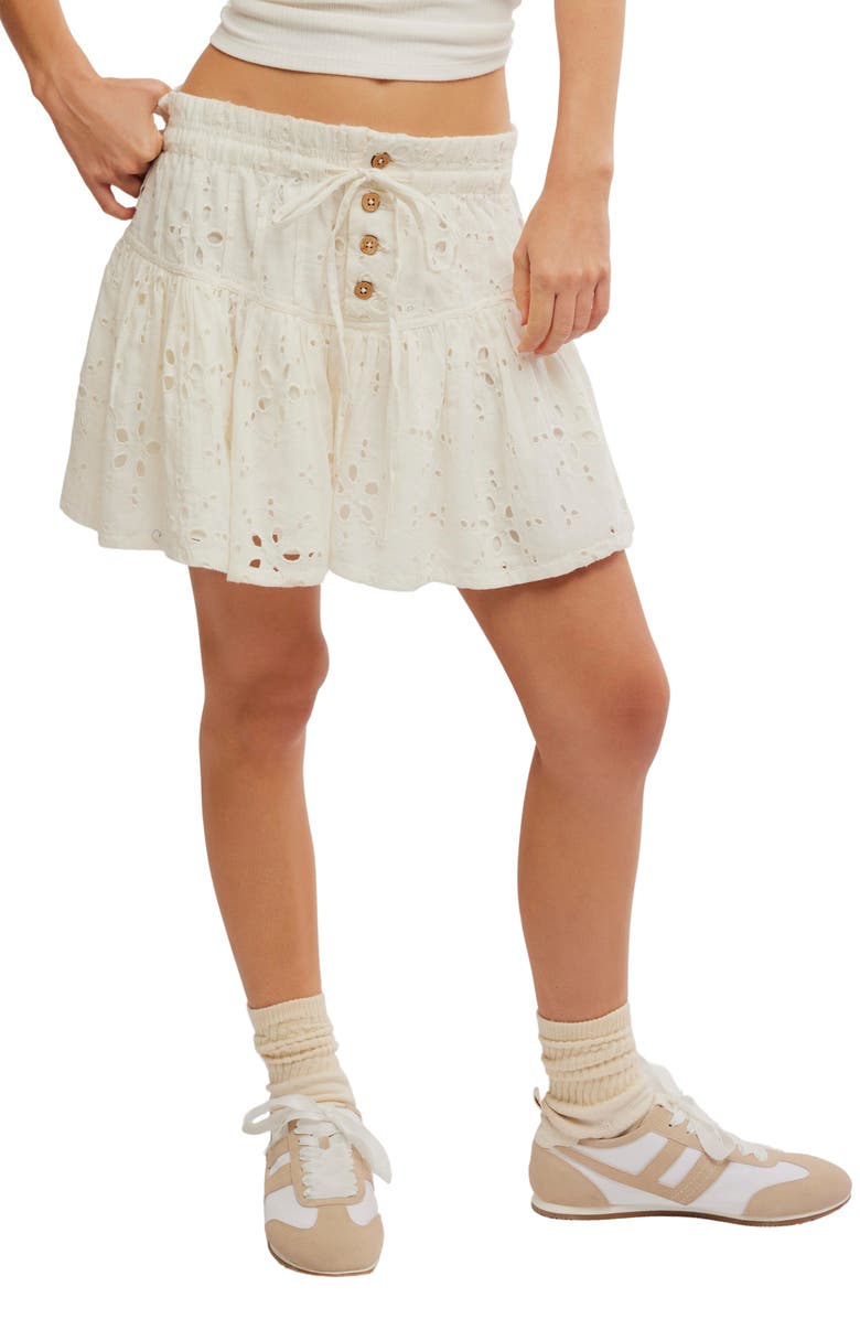 Free People Roselle Eyelet Tie Waist Miniskirt, Main, color, Ivory