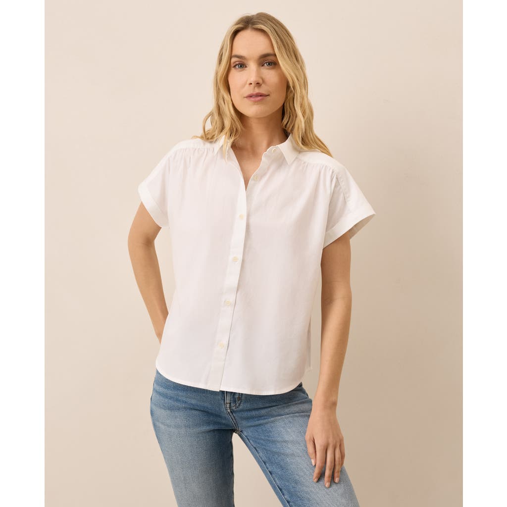 Pact Organic Cotton All Day Poplin Shirred Shirt In White