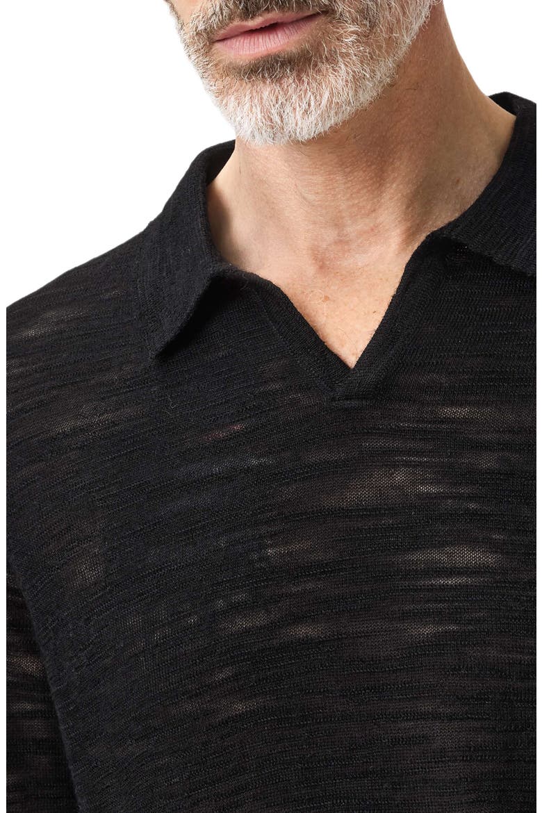 Luciano Long Sleeve Johnny Collar Slub Wool Polo Sweater, Alternate, color, BLACK