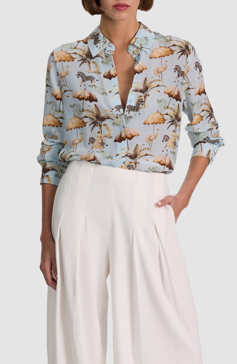 Alice + Olivia Willa Print Silk Shirt, Main, color, Untamed