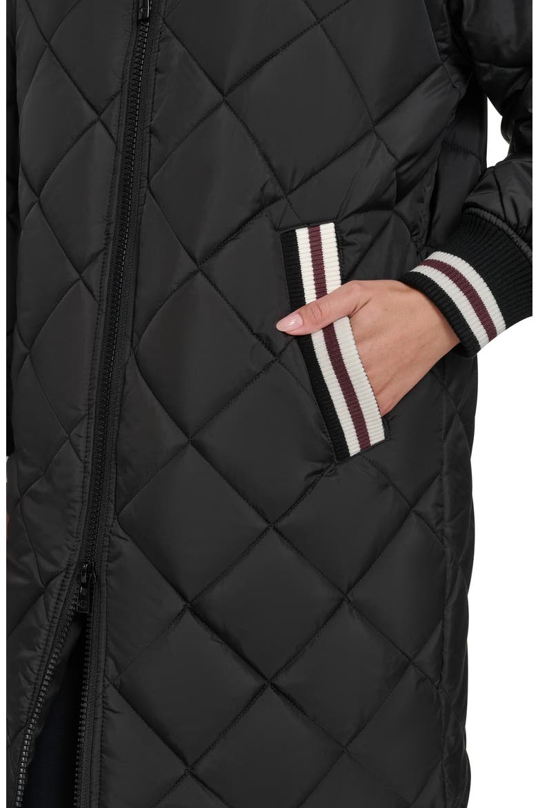 Diamond Quilted Faux Shearling Lined Coat, Alternate, color, BLACK