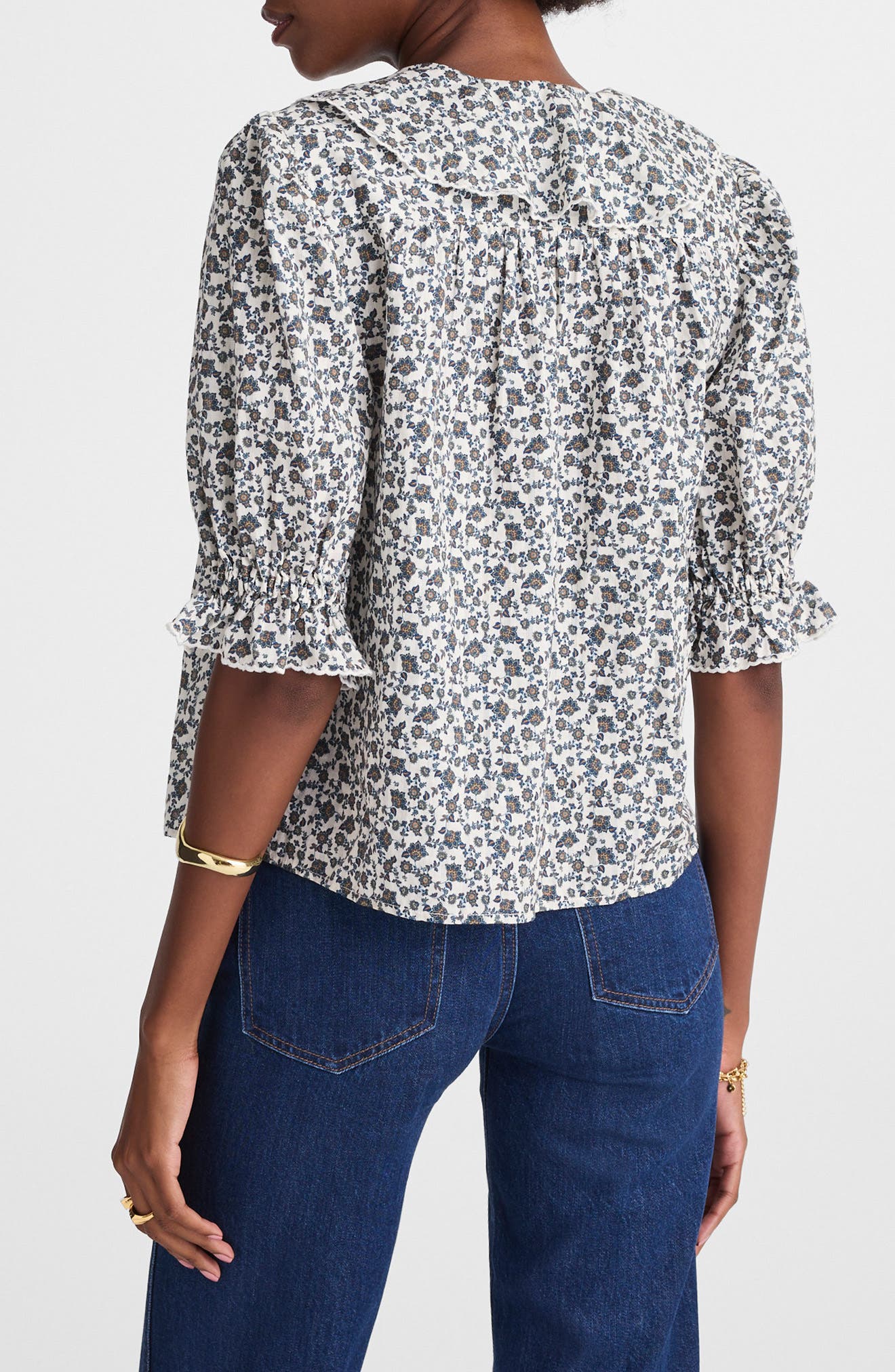 Ruffle Pintuck Puff Sleeve Top - image 2