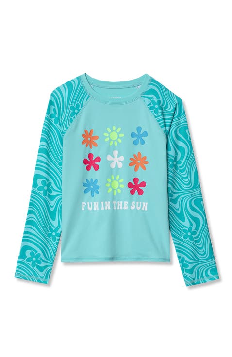Girls Long Sleeve Mock Neck UPF 50 Swim Rash Guard