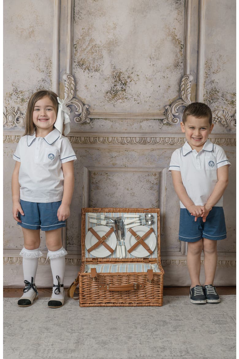 Pima Cotton Polo Top and Shorts Set, Alternate, color, White and Navy