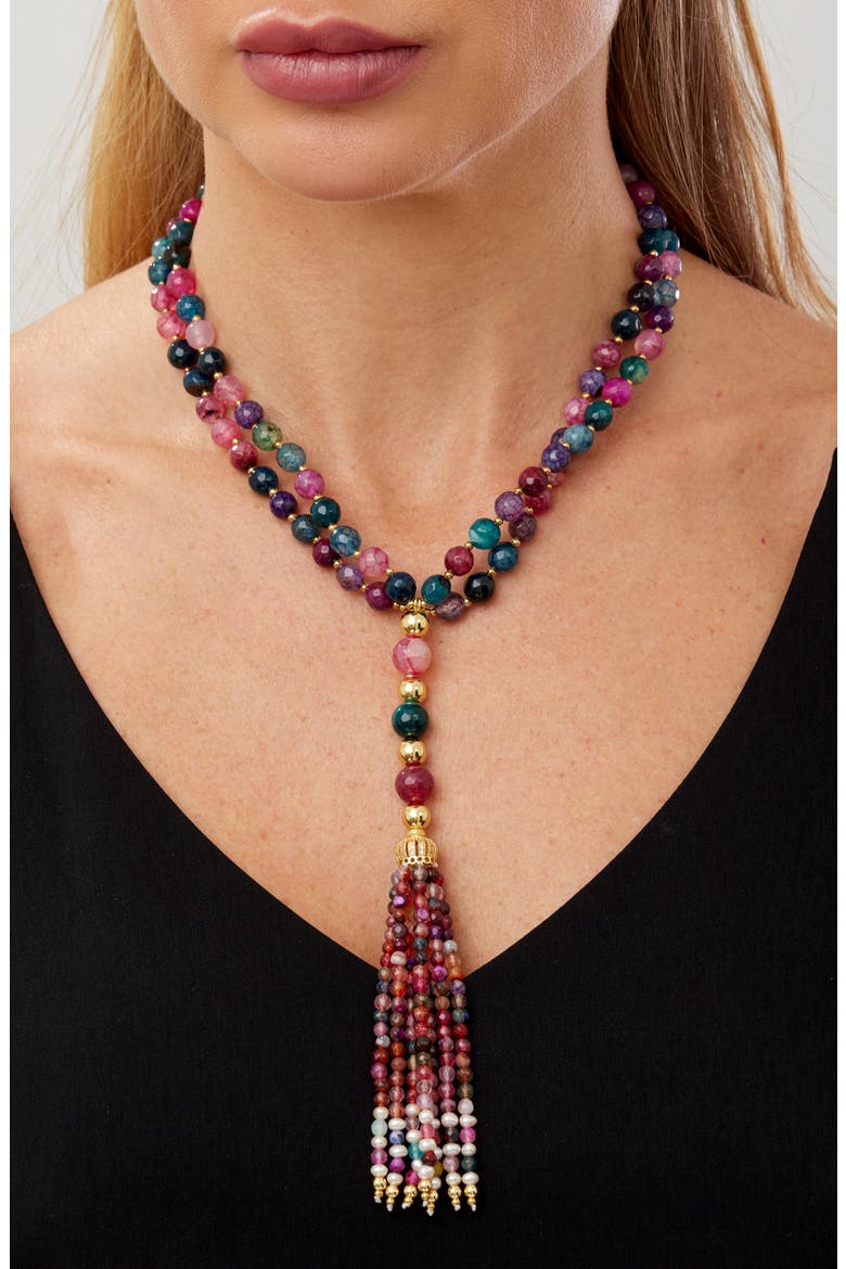 Pearl and Gemstone Tassel Necklace, Alternate, color, MULTI COLOR