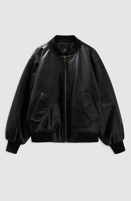 Anine Bing Black Leather Leon Bomber Jacket In Black