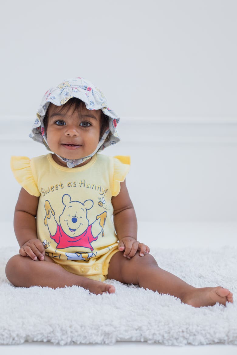 Winnie the Pooh One Piece Romper and Hat Set, Alternate, color, Winnie Pooh Yellow