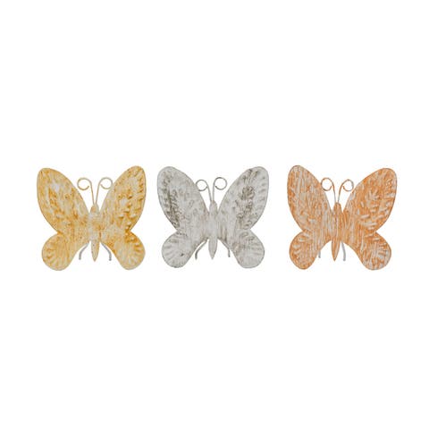 Set of 3 Distressed Butterfly Figures Metal