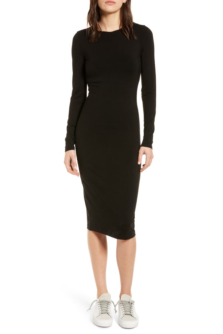 Fitted Long Sleeve Dress, Main, color, BLACK