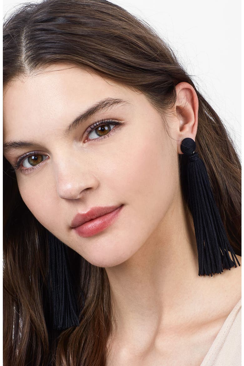 Valencia Shoulder Duster Tassel Earrings, Alternate, color, BLACK