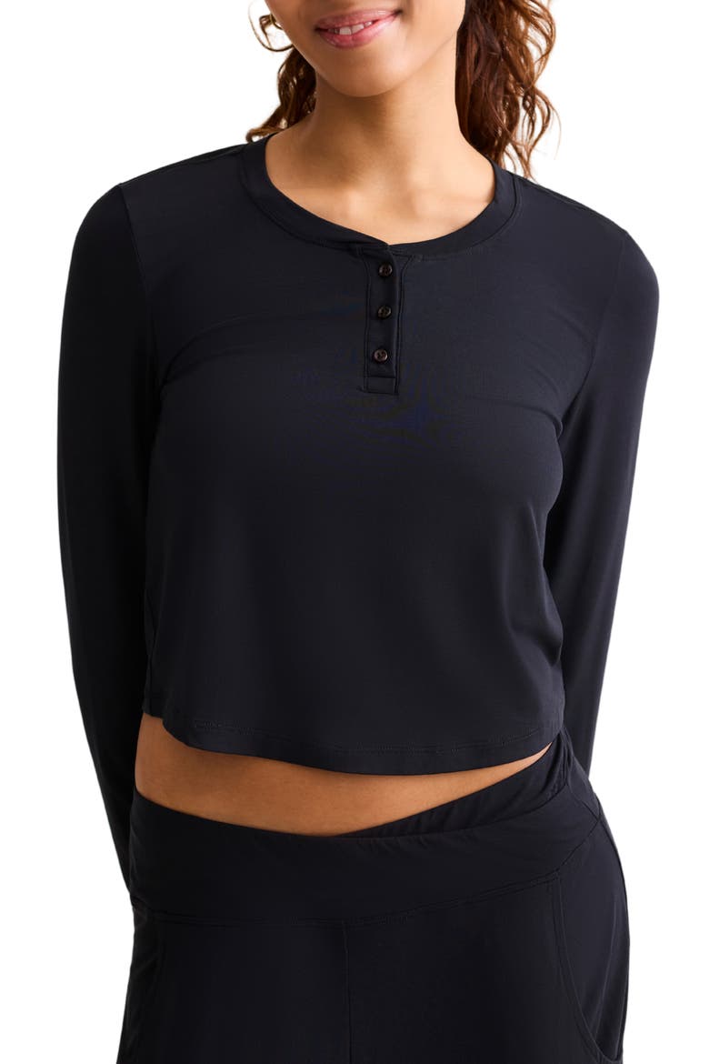 Henley Crop Pajama Top, Alternate, color, BLACK