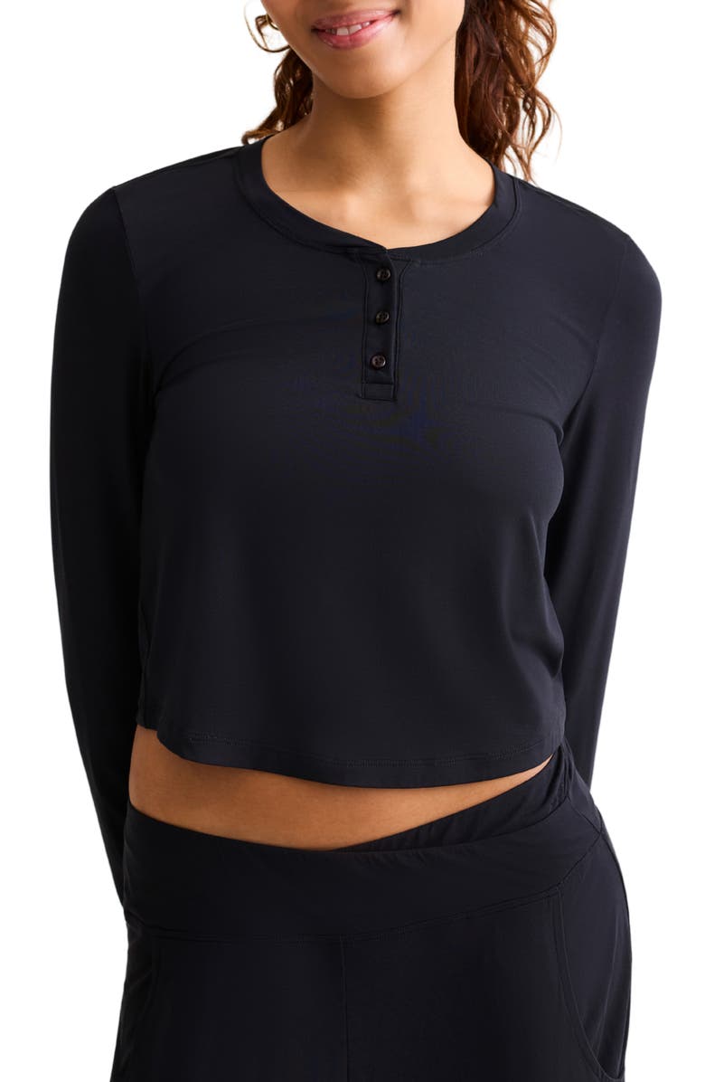 Fleur't Henley Crop Pajama Top, Alternate, color, Black