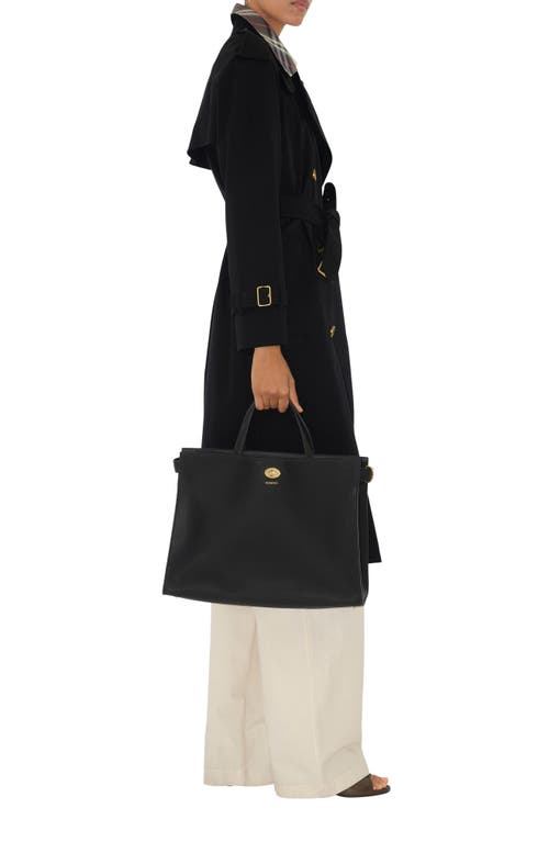 Burberry Mini Cotswold Grained Leather Top Handle Bag In Black
