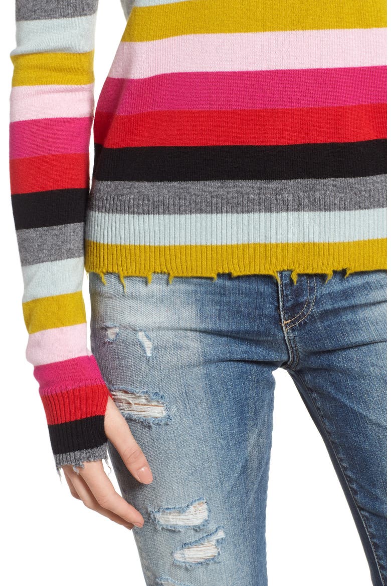 Multistripe Raw Edge Wool & Cashmere Blend Sweater, Alternate, color, MULTI STRIPE