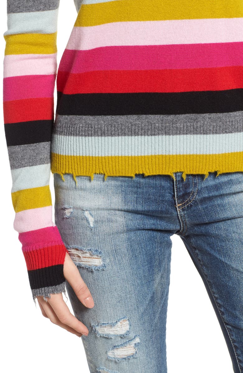 Pam & Gela Multistripe Raw Edge Wool & Cashmere Blend Sweater, Alternate, color, 