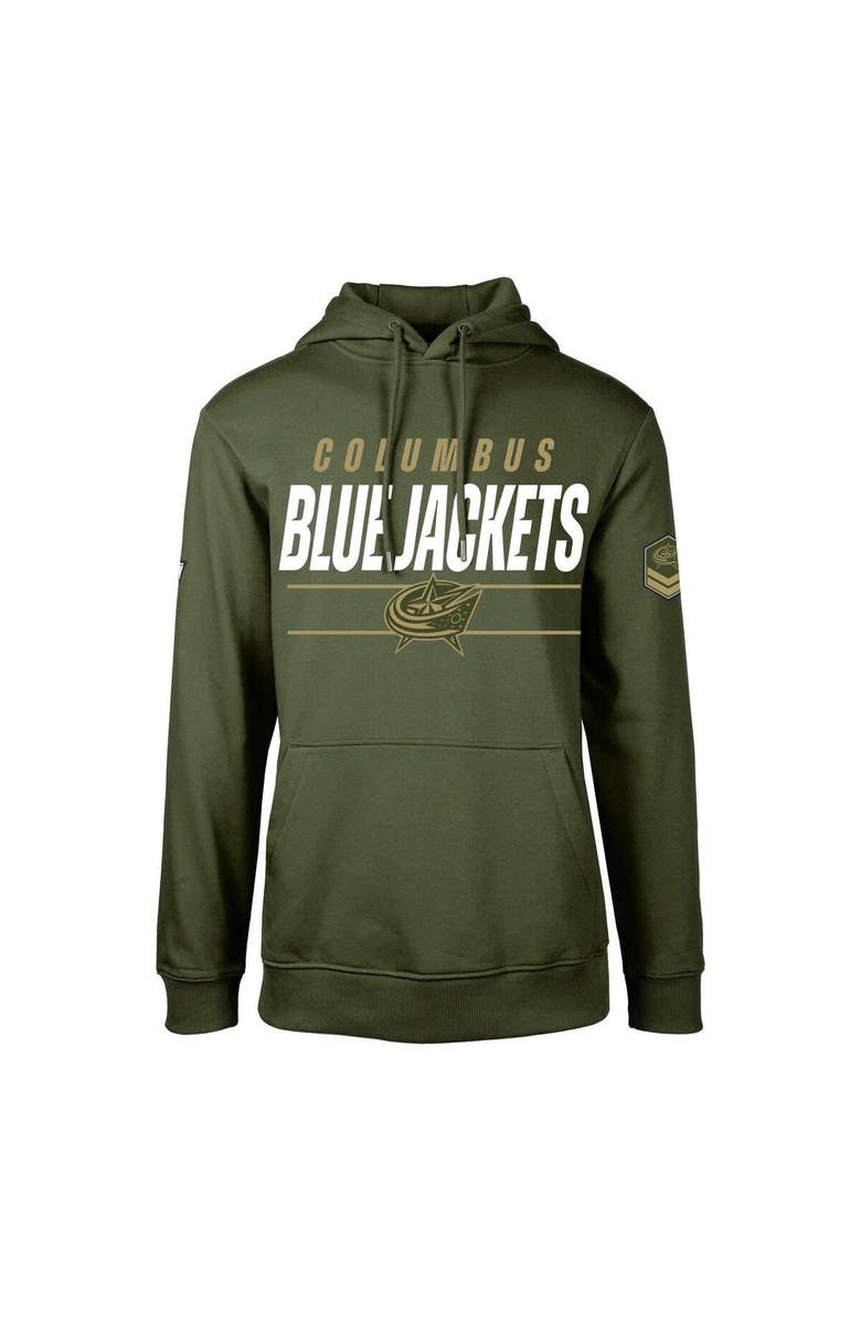 LEVELWEAR Men's Levelwear Olive Columbus Blue Jackets Delta Podium Fleece Pullover Hoodie, Main, color, Olive