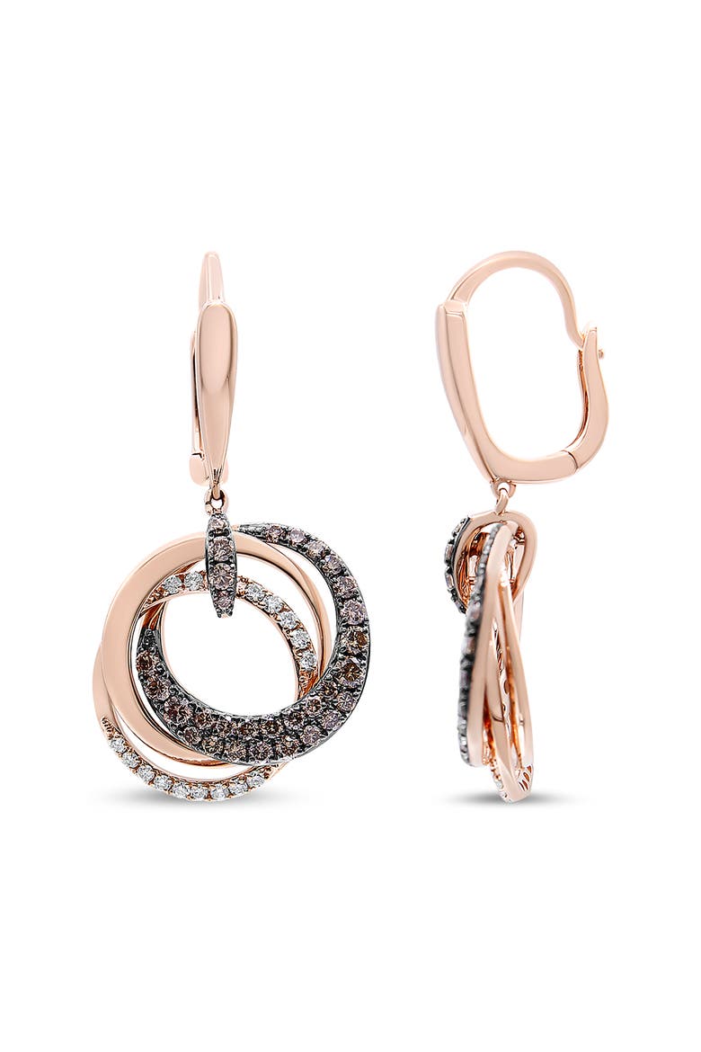 14K Rose Gold 1.00 Cttw Diamond Hoops and Circle Dangle Earrings, Alternate, color, Pink