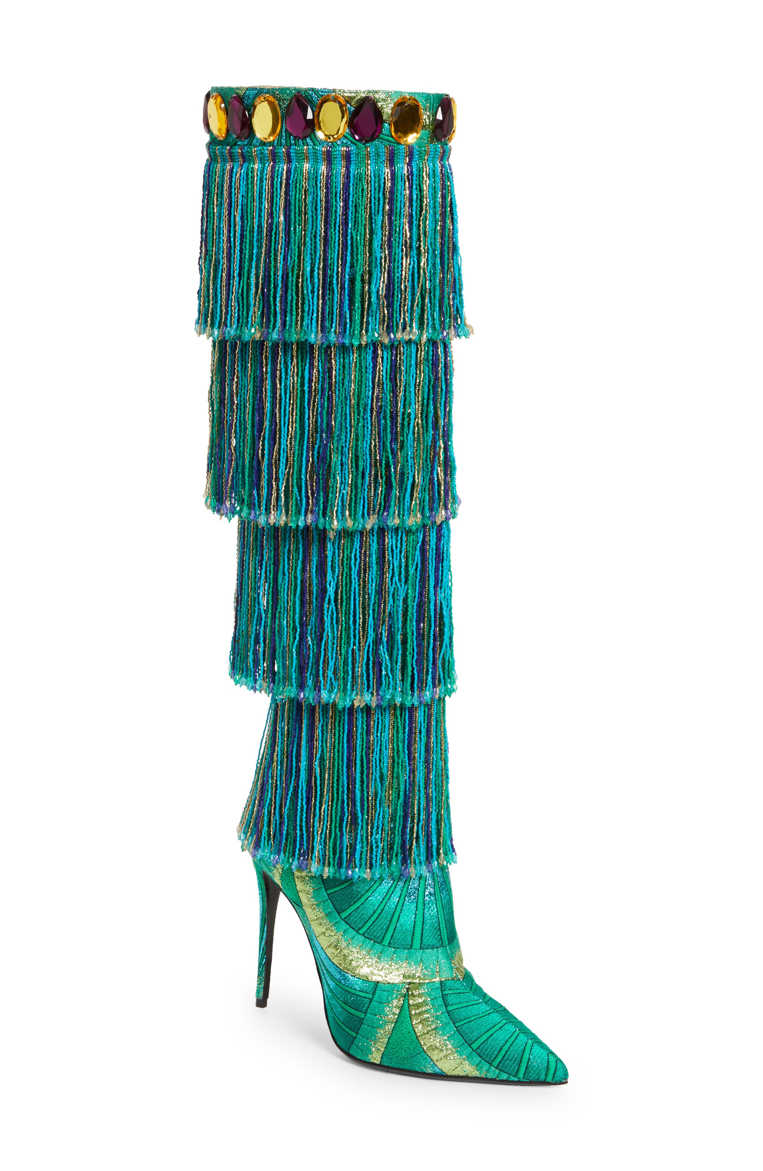 Cardinale Pointed Toe Knee High Boot, Main, color, VERDE/ MULTI