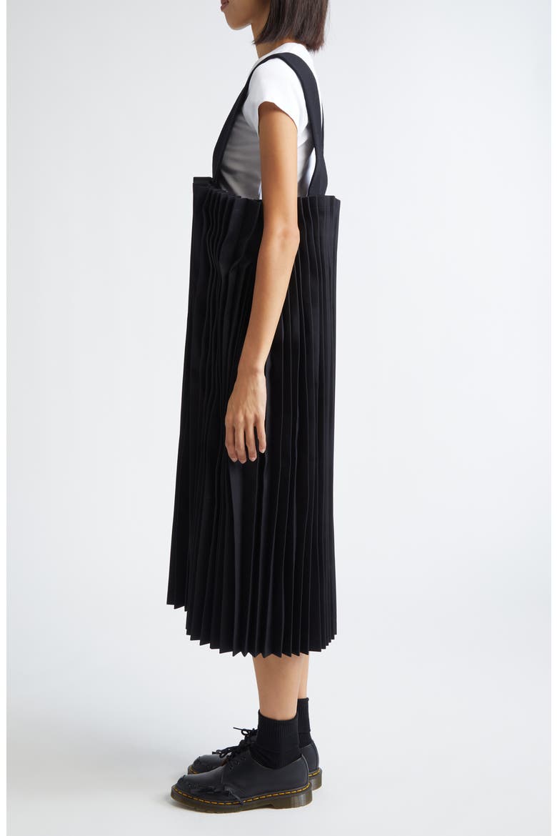 Pleated Mixed Media Twill & Tricot Pinafore Dress, Alternate, color, BLACK X BLACK