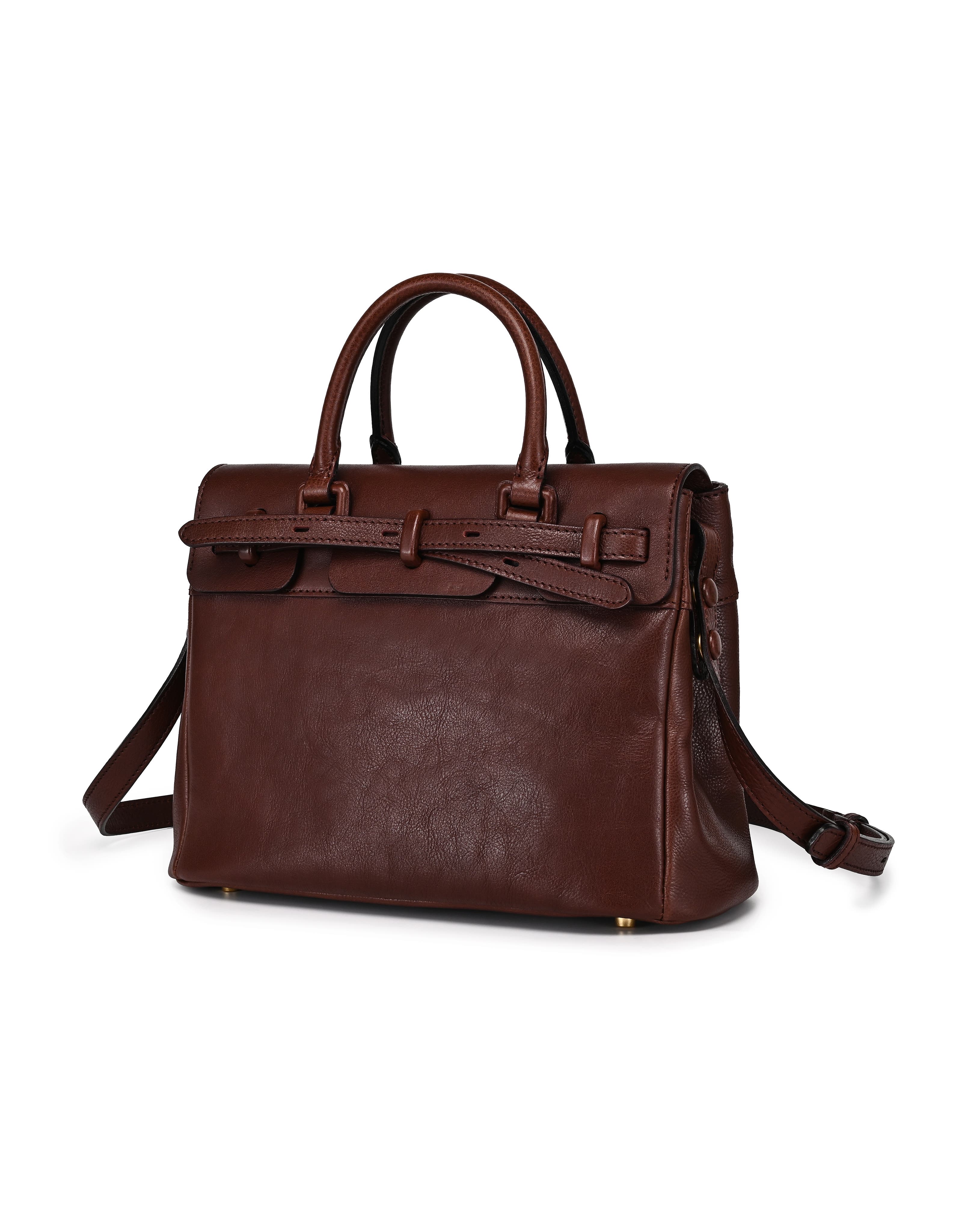 Wishbone Genuine Leather Structured Heritage Satchel, Alternate, color, Brown