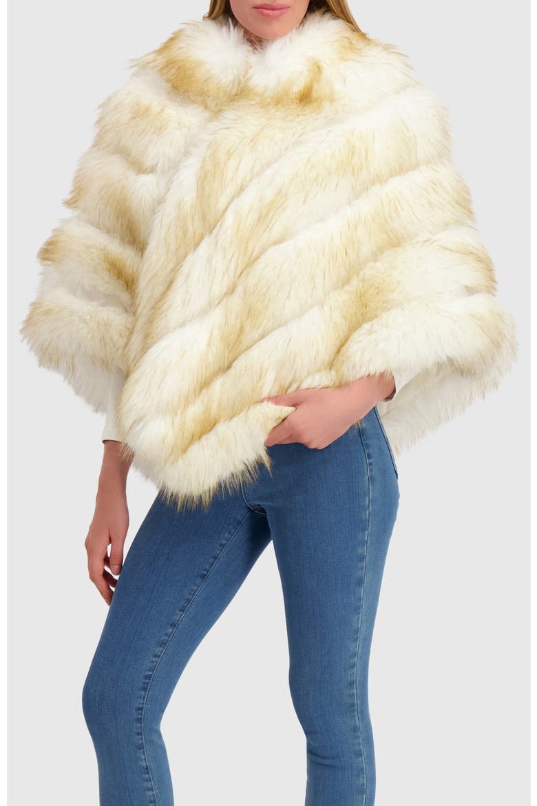 Fur-Free Fox (Faux Fur) Poncho, Main, color, WHITE/GOLD