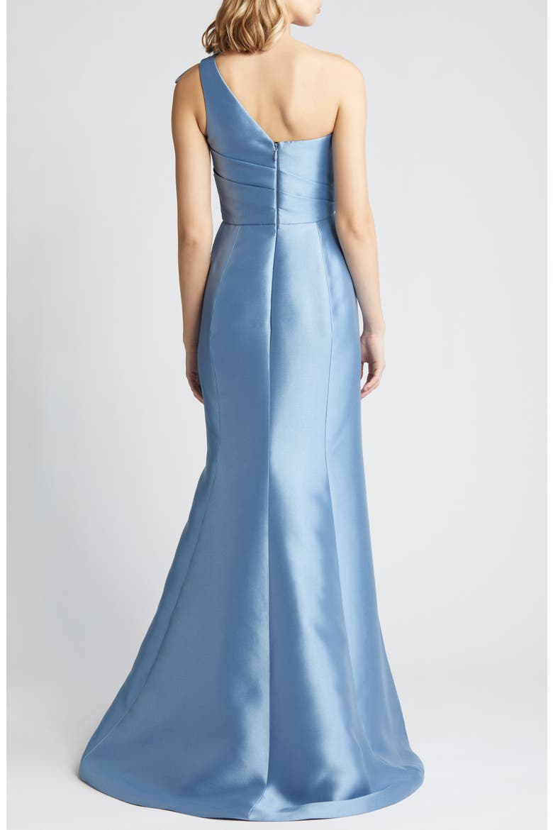Bow Detail One-Shoulder Mikado Mermaid Gown, Alternate, color, SMOKEY BLUE
