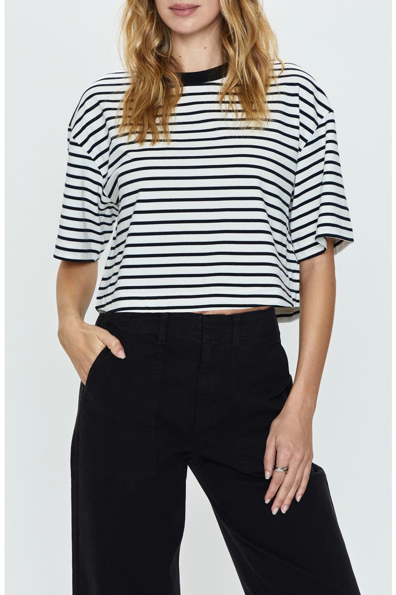 Mae Stripe Back Cutout Crop T-Shirt, Main, color, BLACK WHITE STRIPE