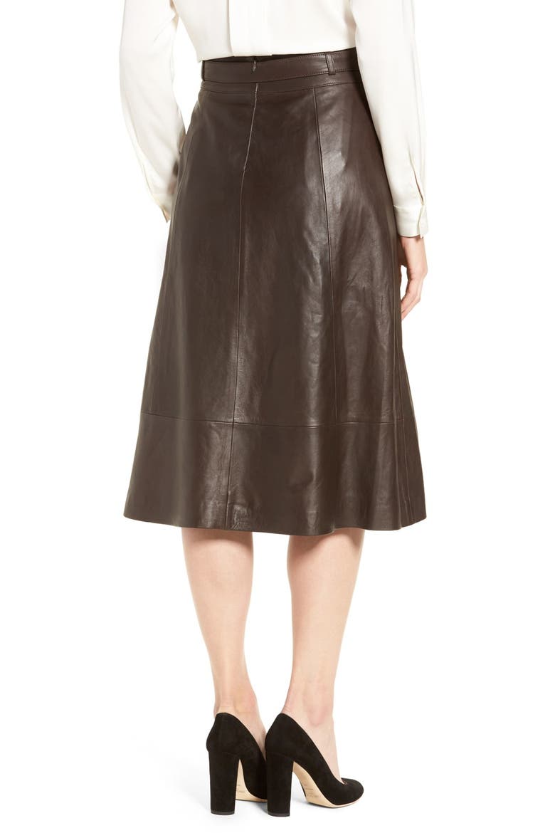 Belted Leather A-Line Skirt, Alternate, color, BROWN CHESTNUT