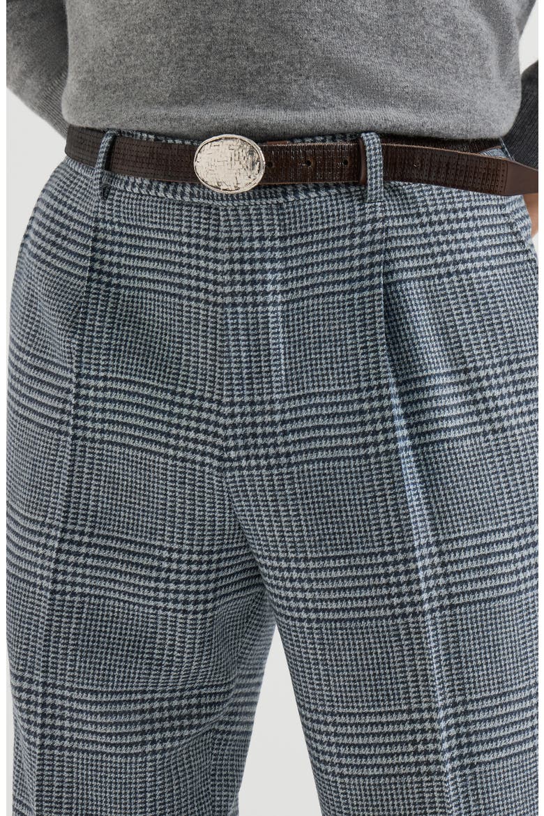 Comfort wool and cashmere Prince of Wales flannel trousers with pleat, Alternate, color, Cerulean