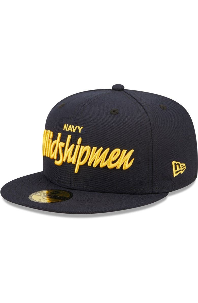 New Era Men's New Era Navy Navy Midshipmen Script Original 59FIFTY Fitted Hat, Main, color, Navy