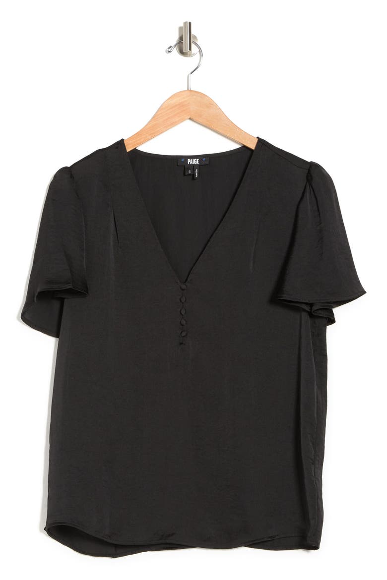 Sevina Flutter Sleeve Satin Blouse, Alternate, color, BLACK