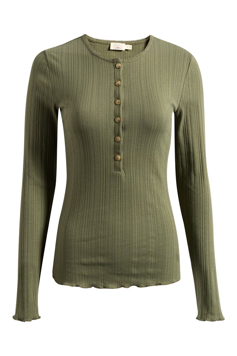 Paradise Pointelle Stitch Organic Cotton Blend Henley, Alternate, color, ISLAND OLIVE