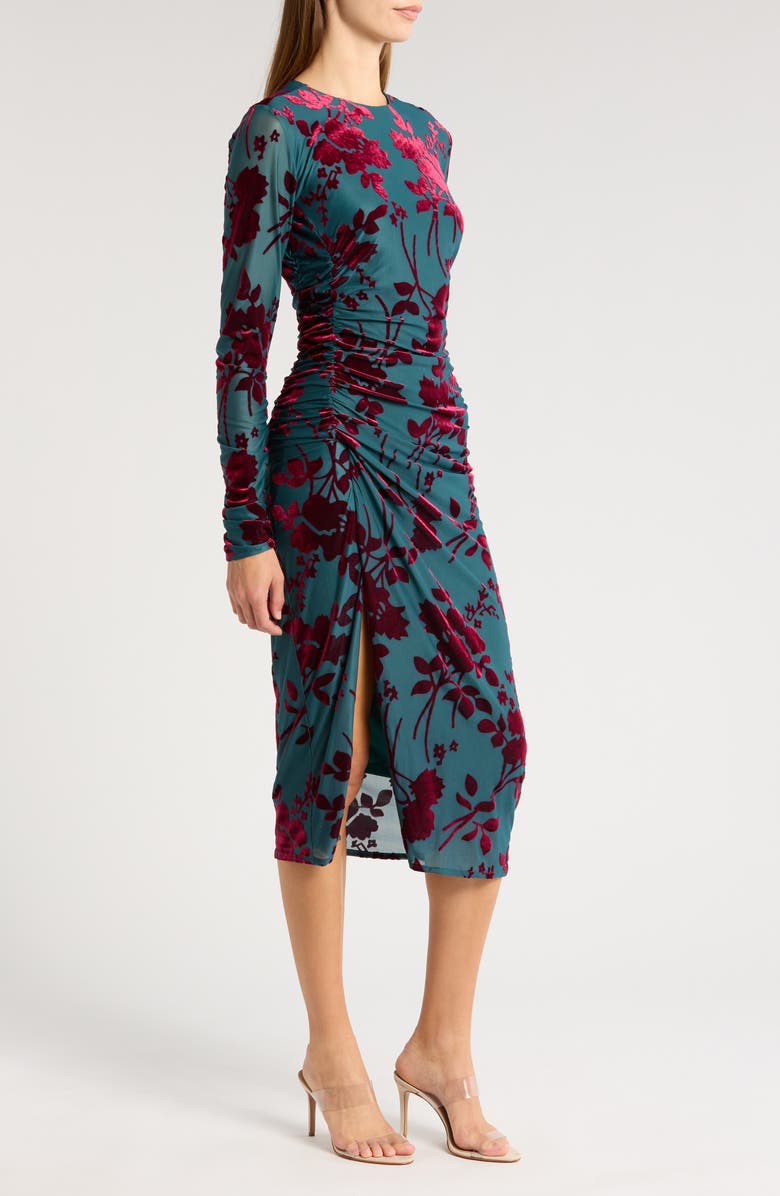 Sam Edelman Floral Burnout Velvet Long Sleeve Midi Dress, Alternate, color, 