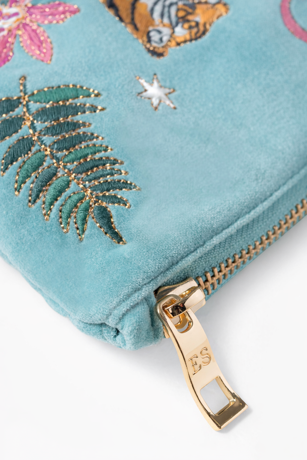Elizabeth Scarlett Celestial Tiger Velvet Everyday Pouch, Alternate, color, Dusky Teal