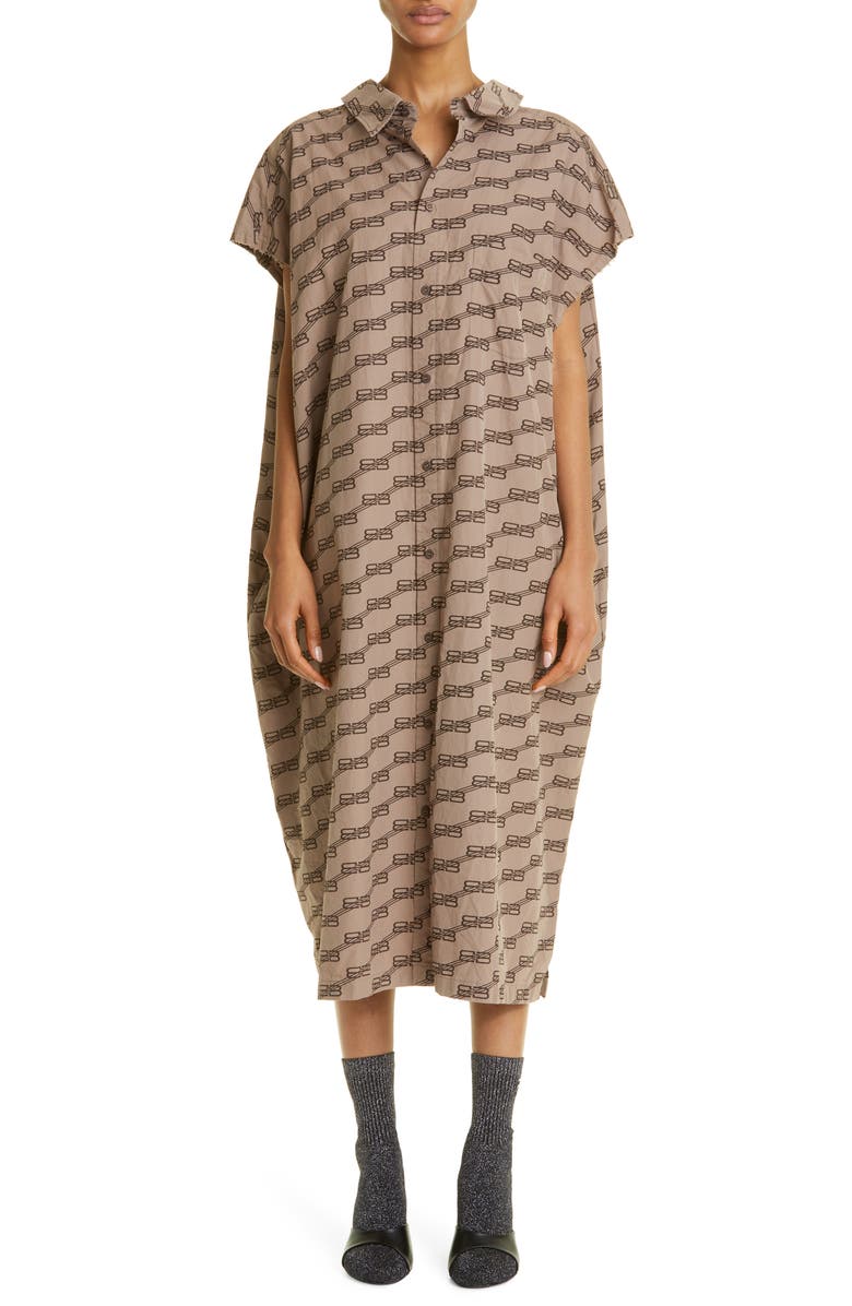 Balenciaga BB Monogram License Logo Cotton Poplin Shirtdress, Main, color,