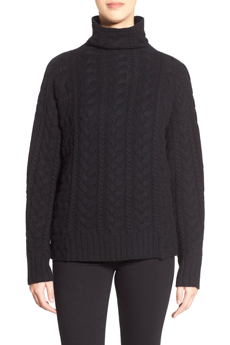 Cable Cashmere Sweater, Main, color, BLACK
