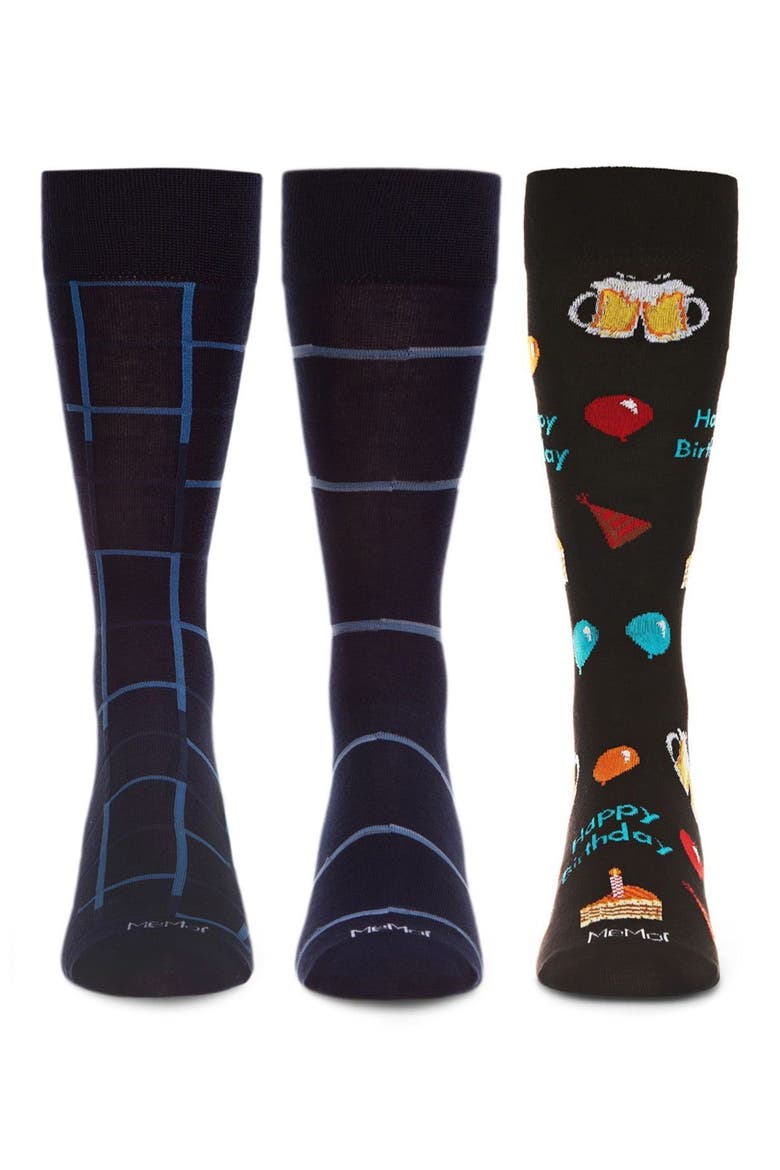 Happy Birthday Assorted 3-Pack Crew Socks, Alternate, color, BLACK-BLACK