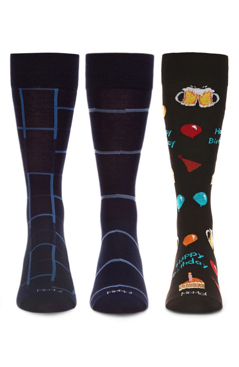 MeMoi Happy Birthday Assorted 3-Pack Crew Socks, Alternate, color, Black-Black