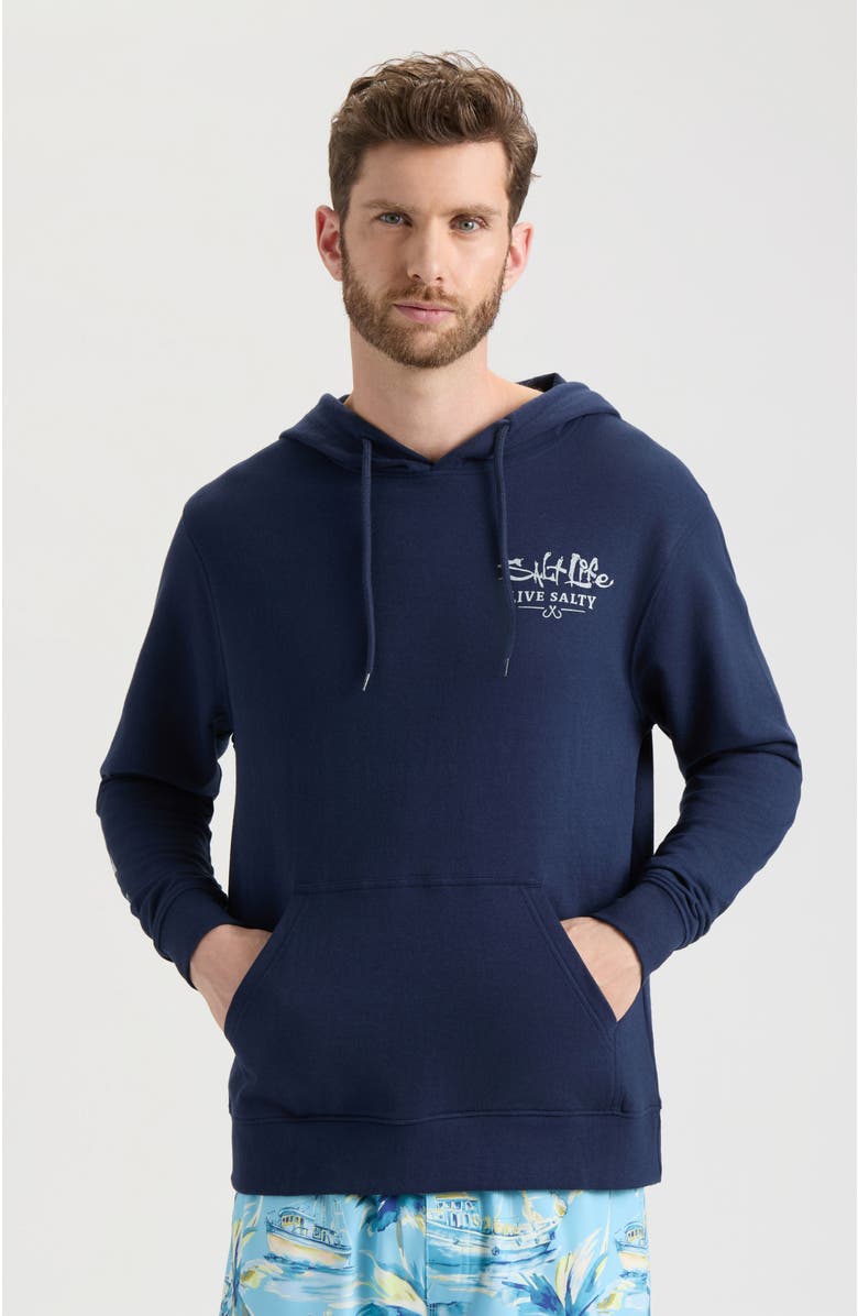 Salt Life Ocean Kin Long Sleeve Pullover Hoodie, Main, color, Navy