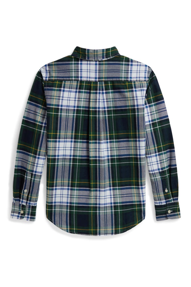 Kids' Plaid Cotton Oxford Button-Down Shirt, Alternate, color, WHITE GREEN MULTI