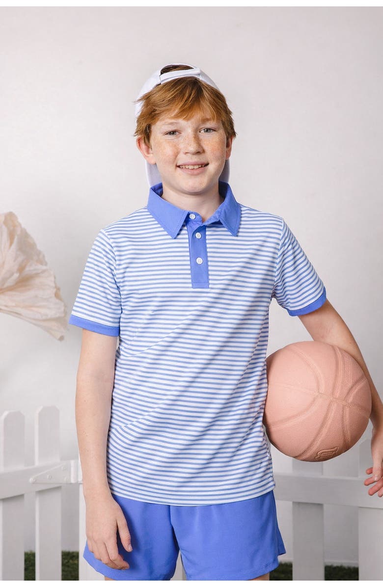 Courtside Kids Boys Thin Stripe Polo Shirt, Alternate, color, Sky Blue Thin Stripe