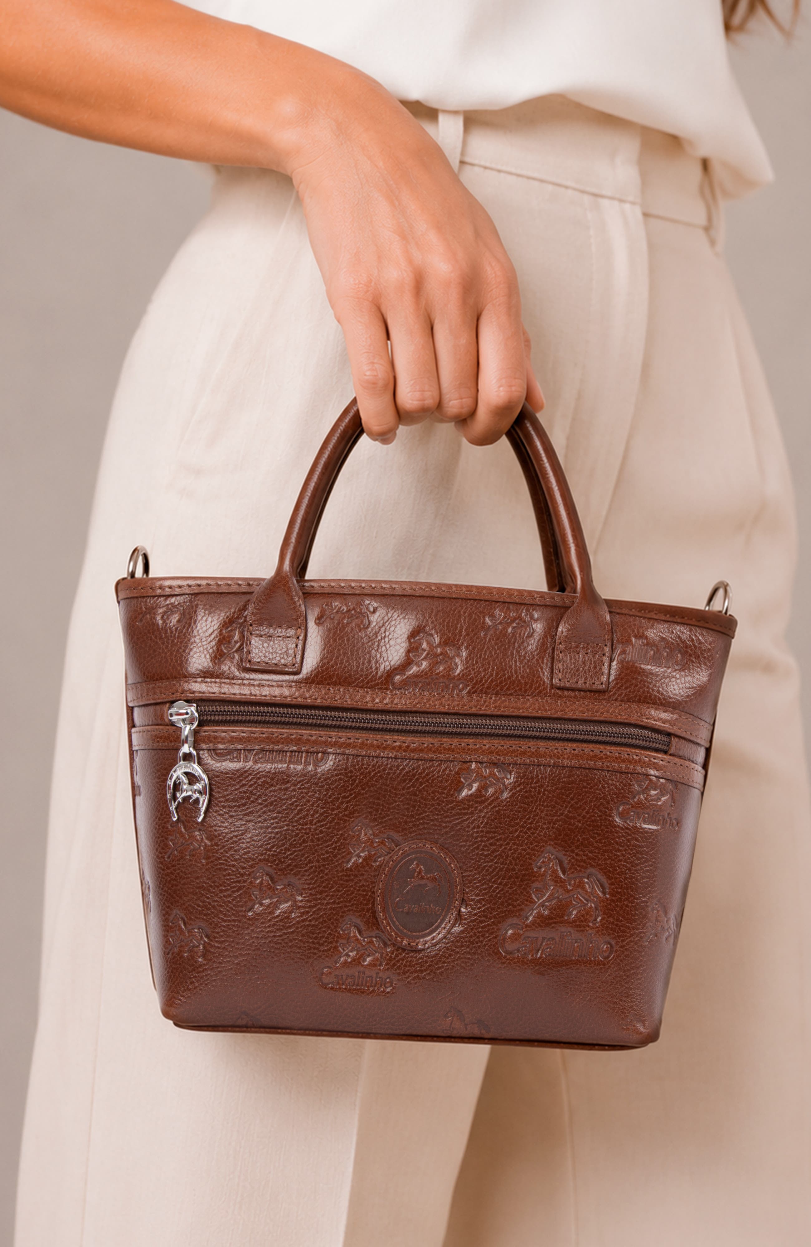Cavalo Lusitano Embossed Leather Mini Handbag 572, Alternate, color, Camel Brown
