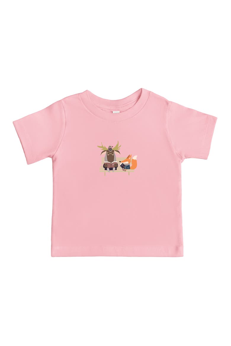 Moose and Fox Reading Short Sleeve T-Shirt Toddler, Main, color, Pink