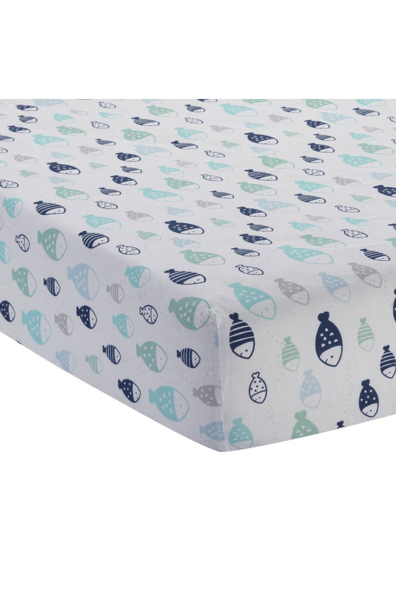 Oceania Whale with Octopus and Fish Nautical Ocean 6-Piece Nursery Baby Crib Bedding Set, Alternate, color, Blue