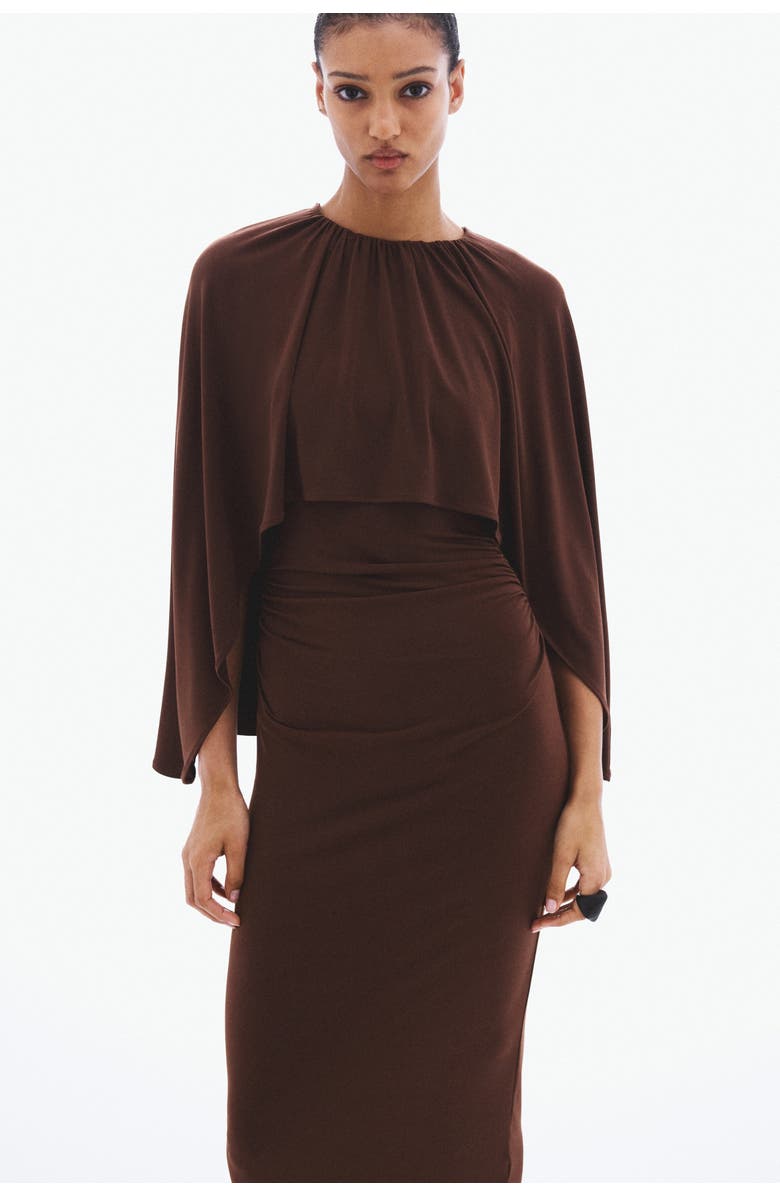 H&M Draped Cape-detail Dress, Alternate, color, Dark Brown
