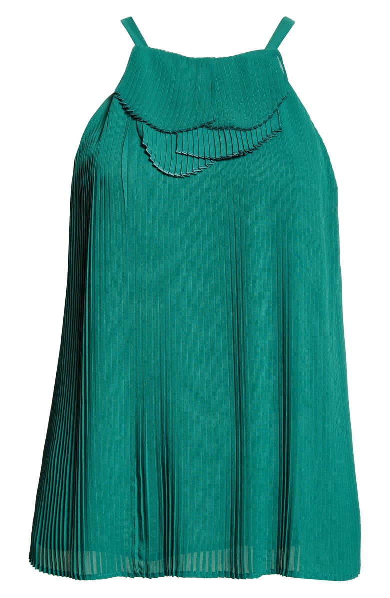 Emporio Armani Pleated Ruffle Sleeveless Top, Alternate, color, Solid Medium Green